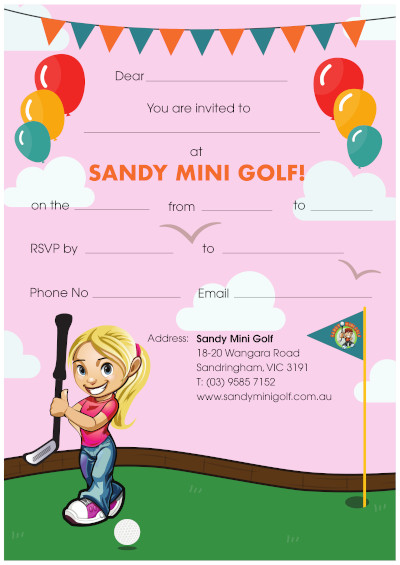 Sandy Mini Golf Party Invitations (Girl)